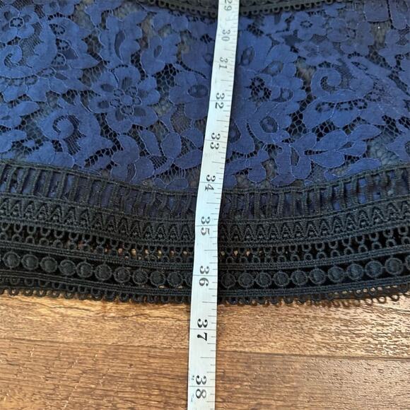 Eliza J Navy Blue Black Lace Dress 2 Tiered Wedding Cocktail Rehearsal Dinner - Picture 8 of 8